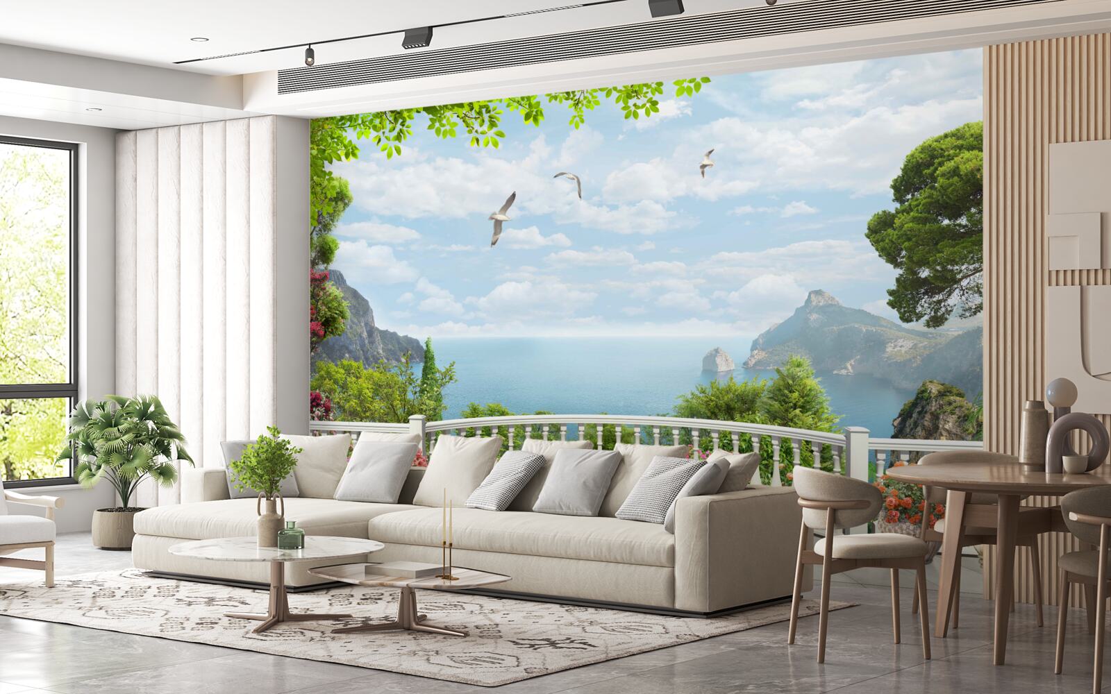Fototapeten Ein Panoramablick auf das Meer von der Terrasse