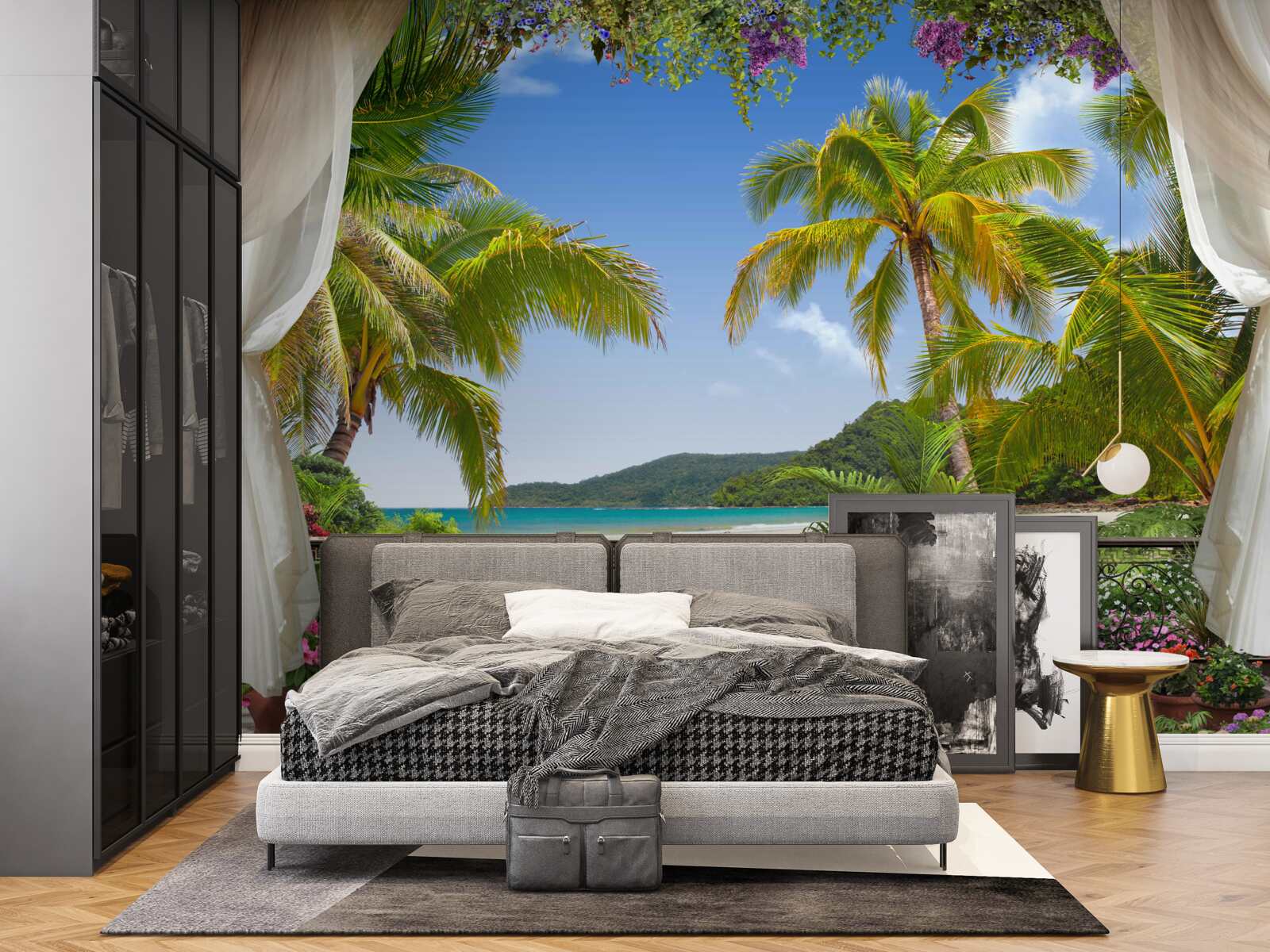 Fototapeten Landschaft mit Palmen am Strand