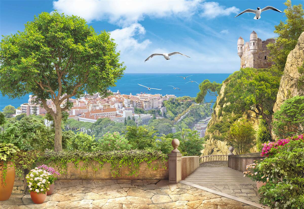 Fototapeten Eine Stadt in der Nähe des Ozeans