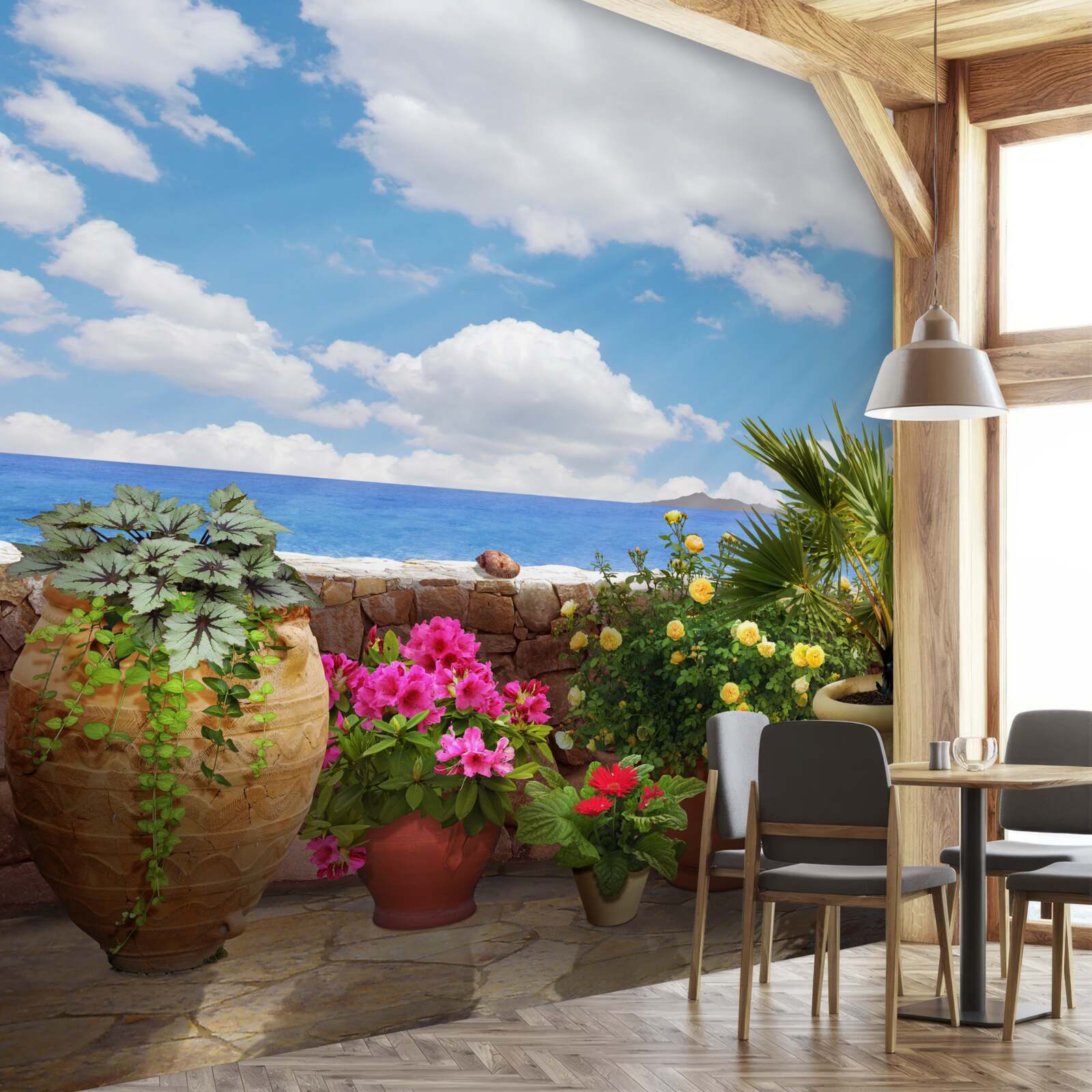 Fototapeten Balkon mit Töpfen