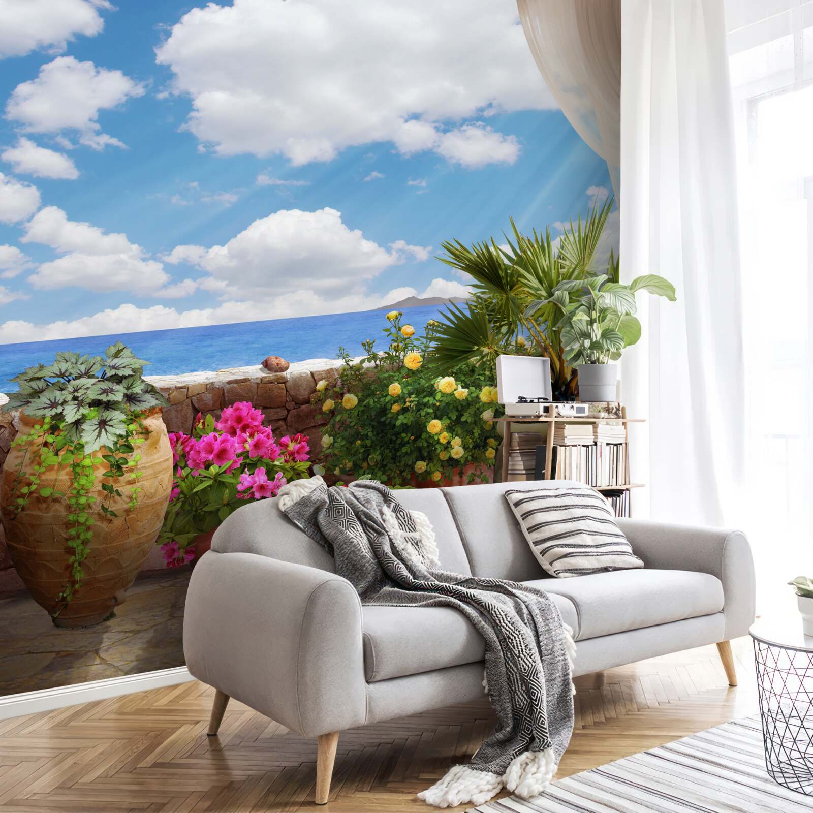 Fototapeten Balkon mit Töpfen