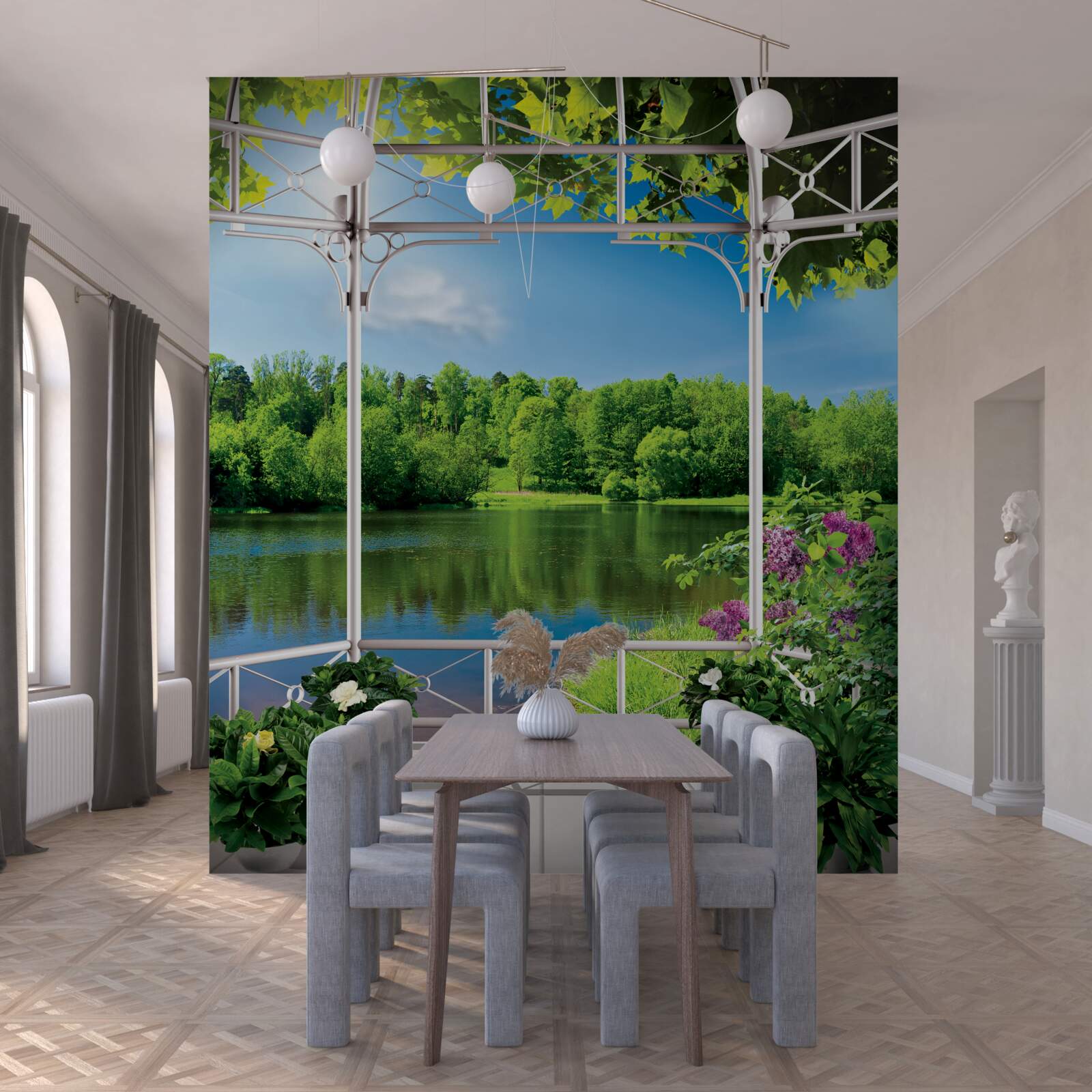 Fototapeten Pavillon mit Pflanzen am Teich