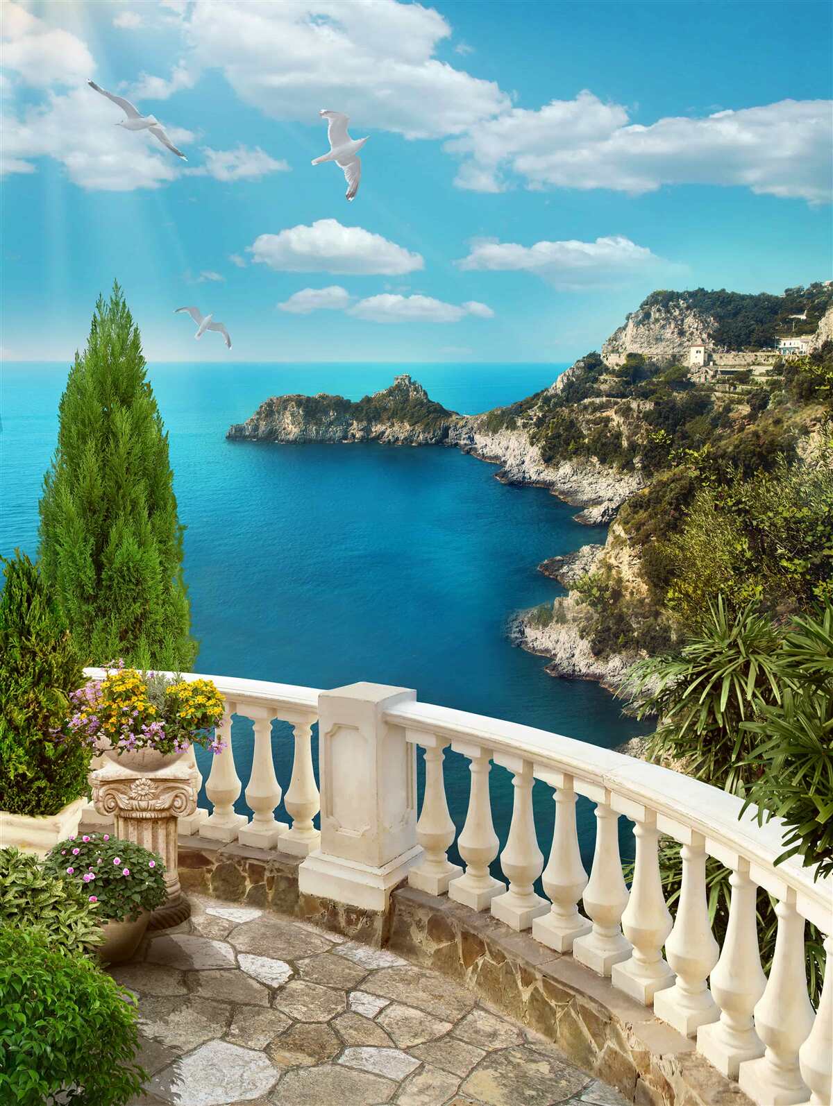 Fototapeten Blick auf das Meer vom Balkon