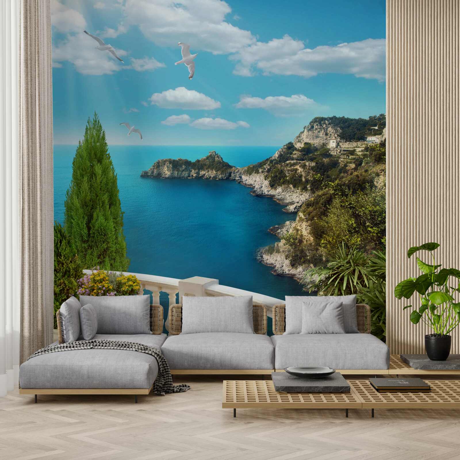 Fototapeten Blick auf das Meer vom Balkon