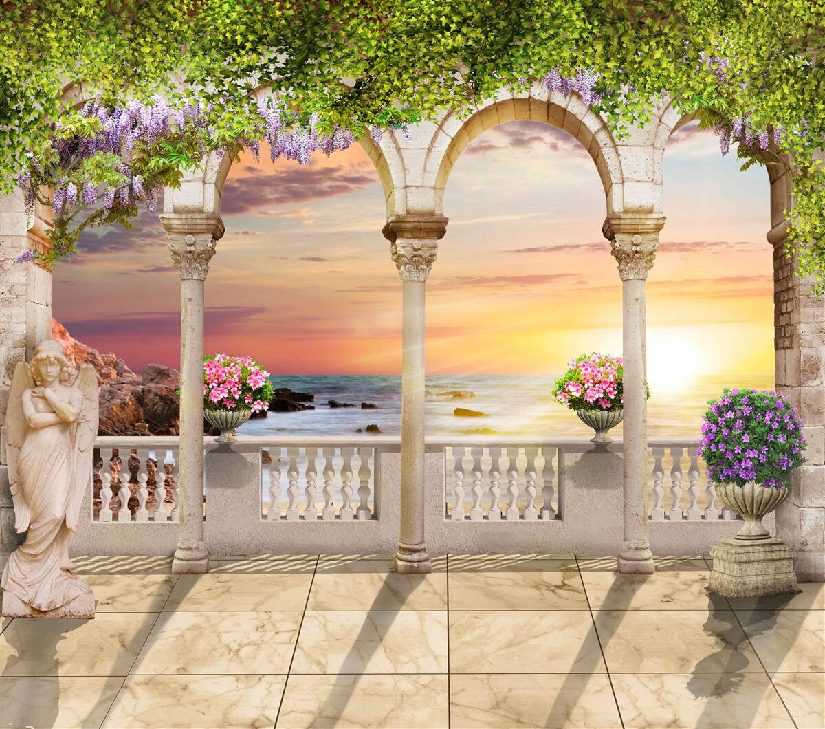 Fototapeten Blumenveranda