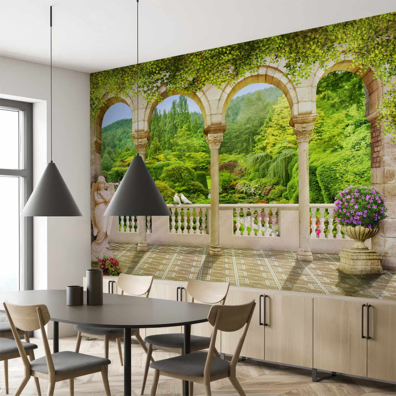 Fototapeten Balkon mit Spalten in Form von Bögen