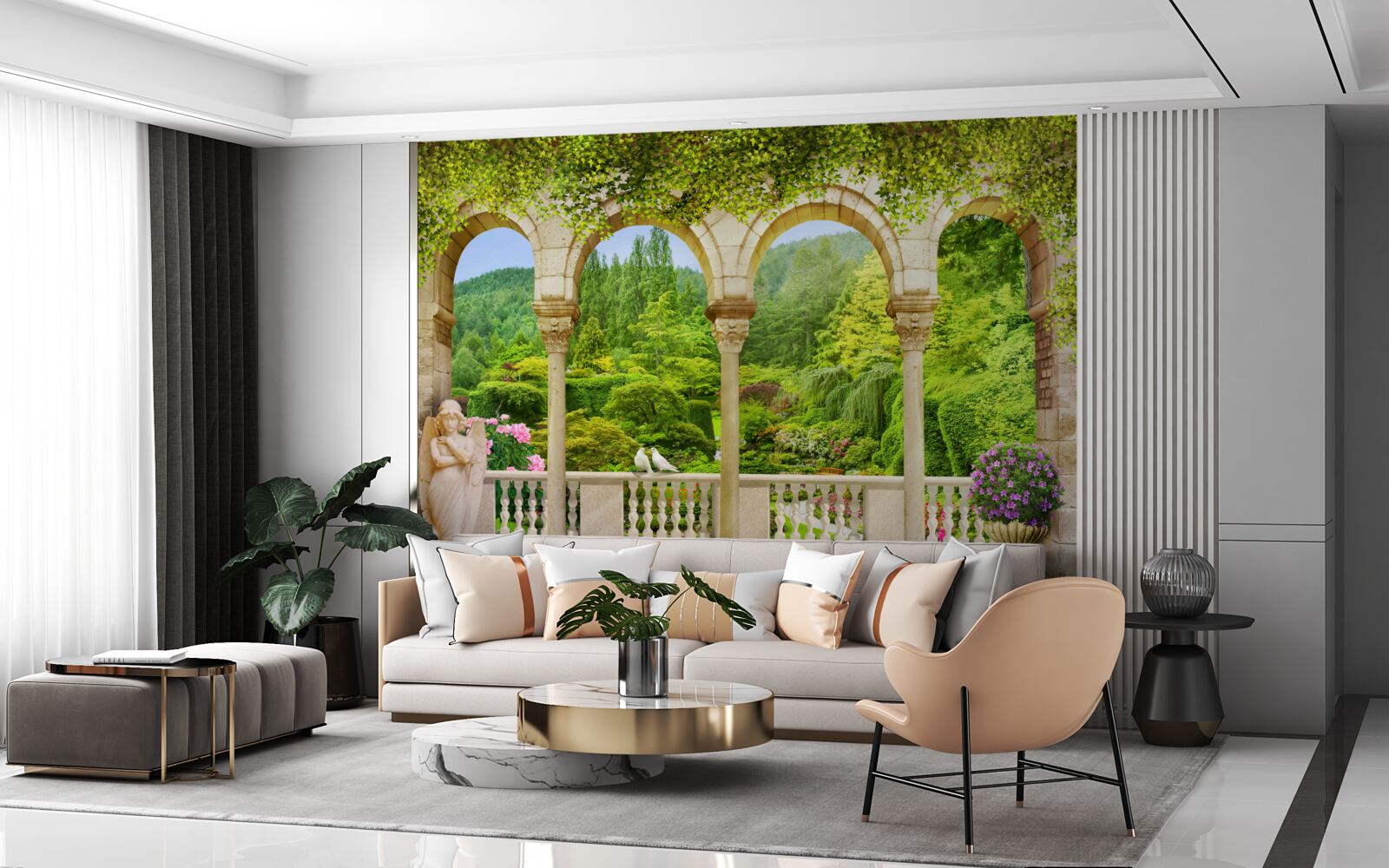 Fototapeten Balkon mit Spalten in Form von Bögen