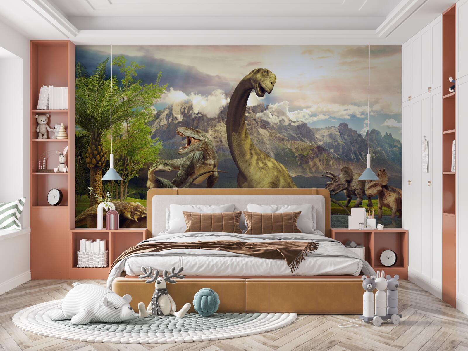 Fototapeten Erstaunliche Dinosaurier am Teich