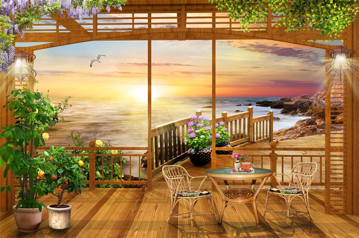 Fototapeten Terrasse mit Meerblick