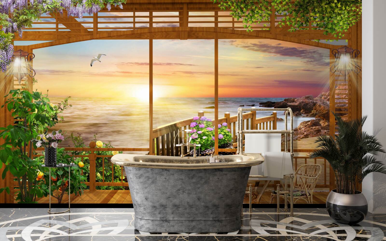 Fototapeten Terrasse mit Meerblick