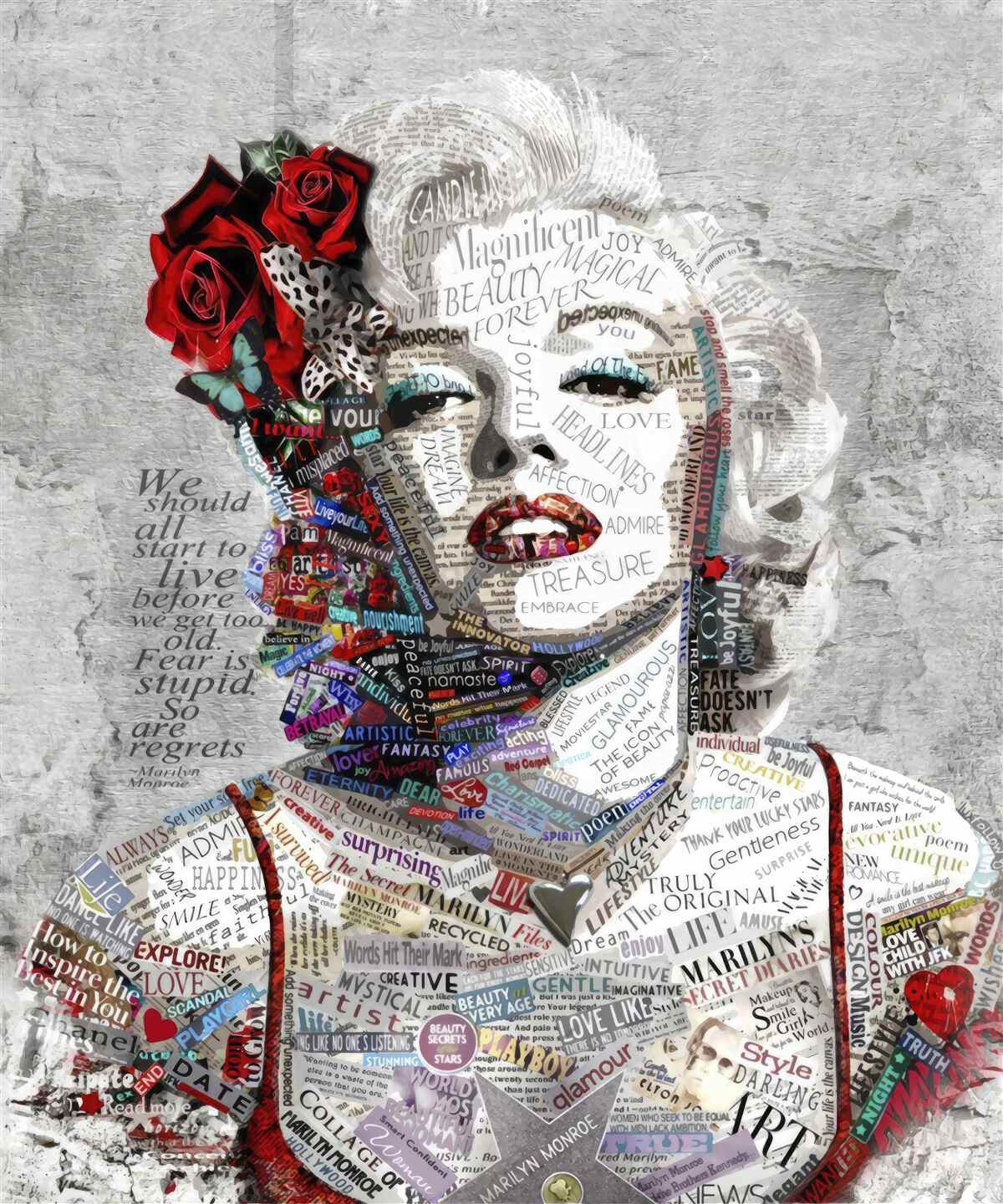 Fototapeten Marilyn Monroe mit roten Rosen im Haar
