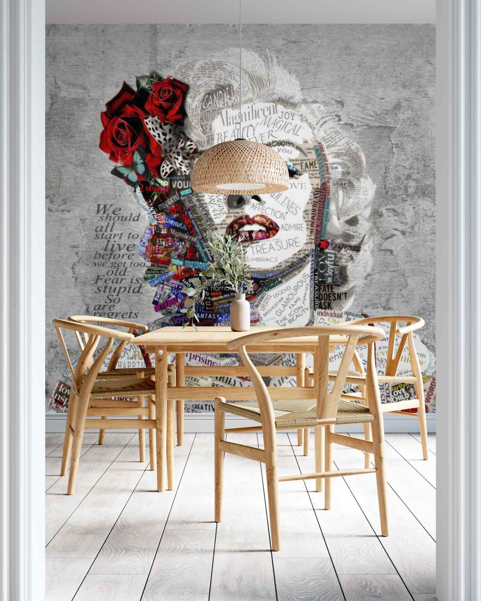 Fototapeten Marilyn Monroe mit roten Rosen im Haar