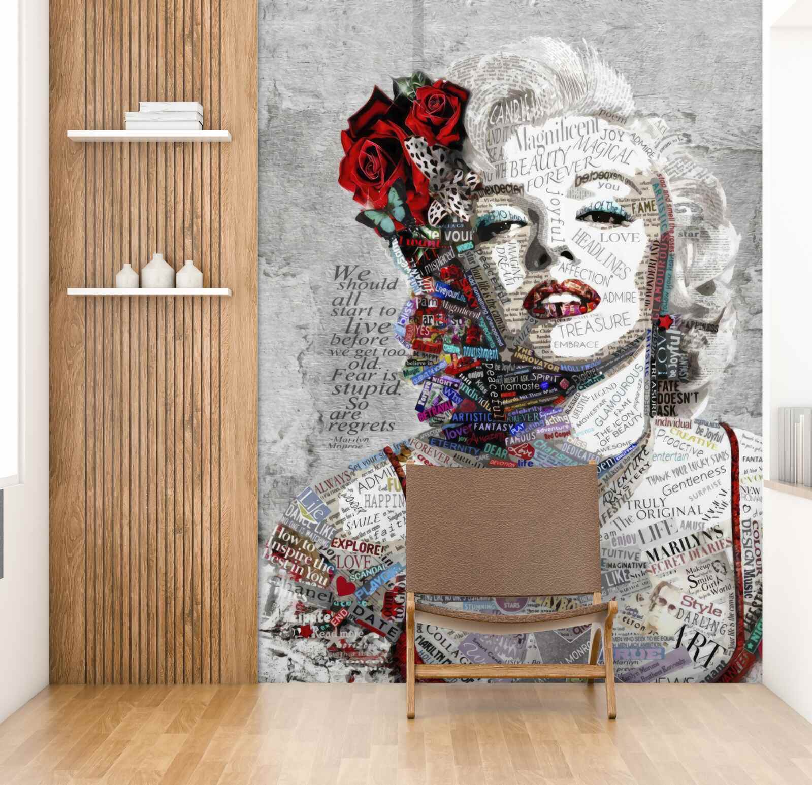 Fototapeten Marilyn Monroe mit roten Rosen im Haar