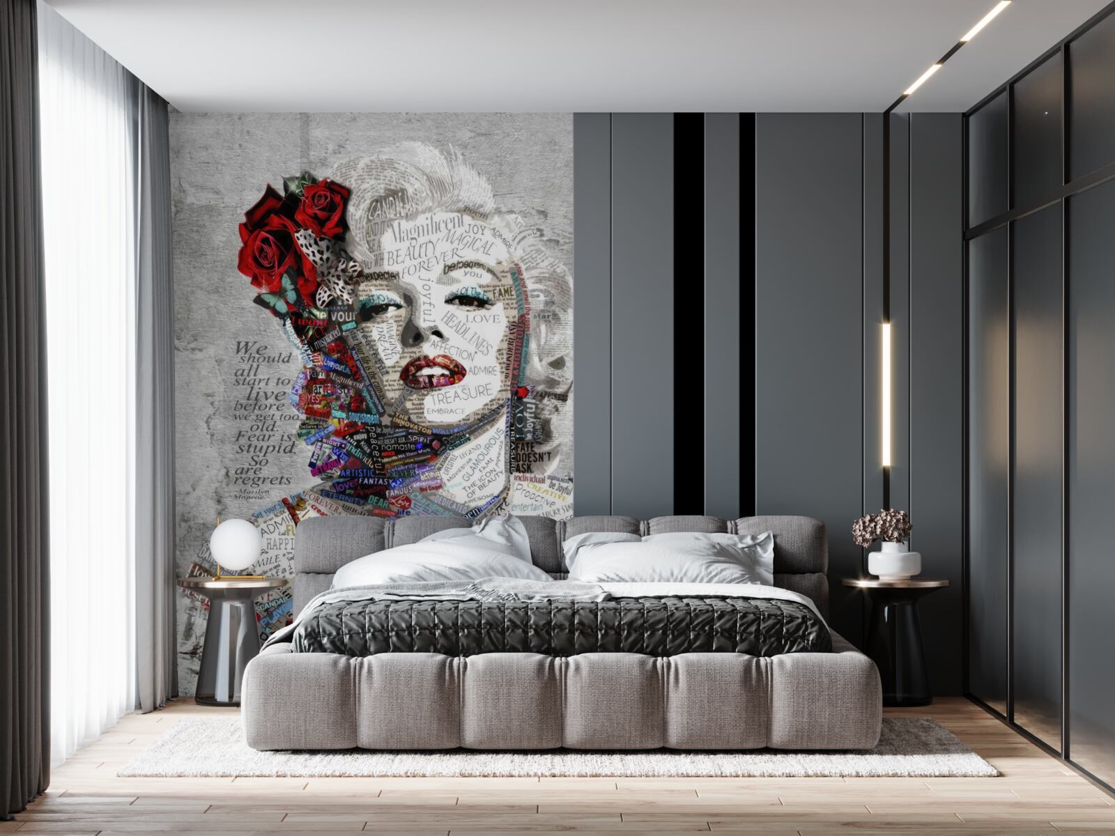 Fototapeten Marilyn Monroe mit roten Rosen im Haar