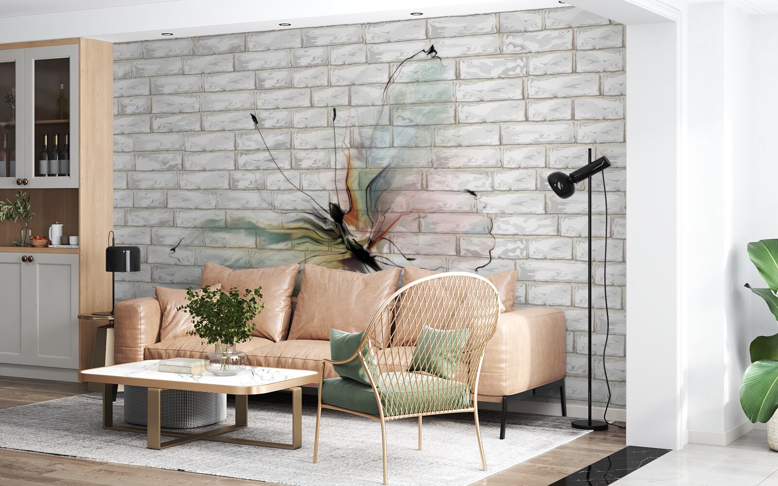 Fototapeten Schmetterling mit transparenten Flügeln an der Wand