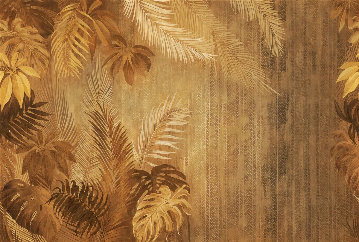 Fototapeten braune Blätter und Wand