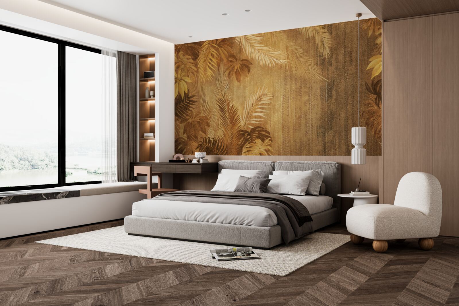 Fototapeten braune Blätter und Wand