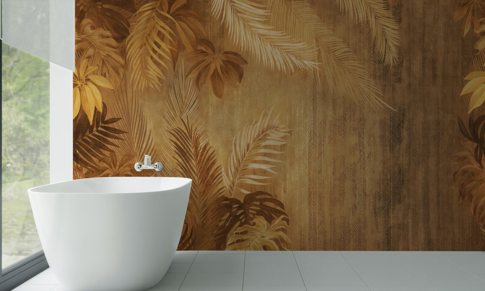 Fototapeten braune Blätter und Wand