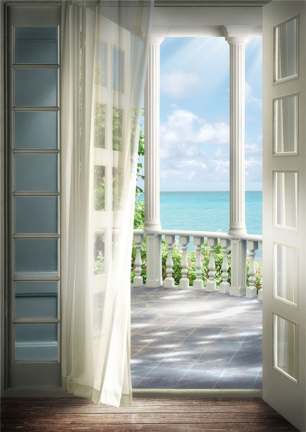 Fototapeten Die Tür für den Balkon ist offen