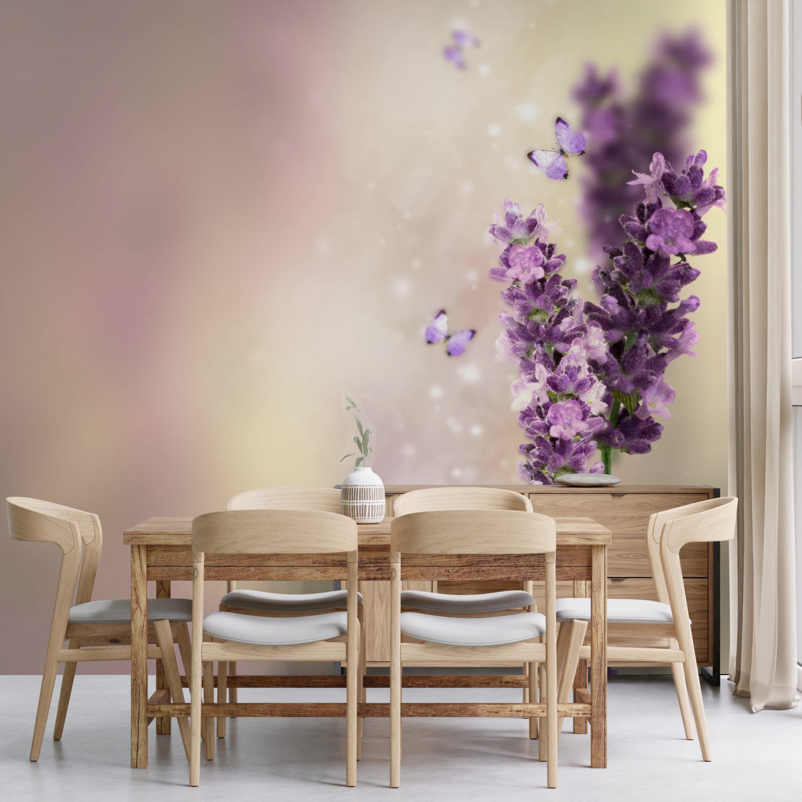 Fototapeten Lavendel umgeben von flatternden Schmetterlingen