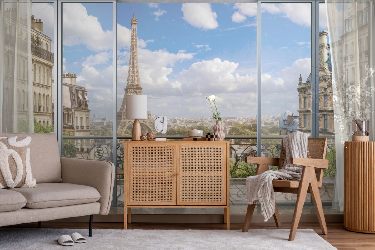 Fototapeten Blick vom Balkon zum Eiffelturm