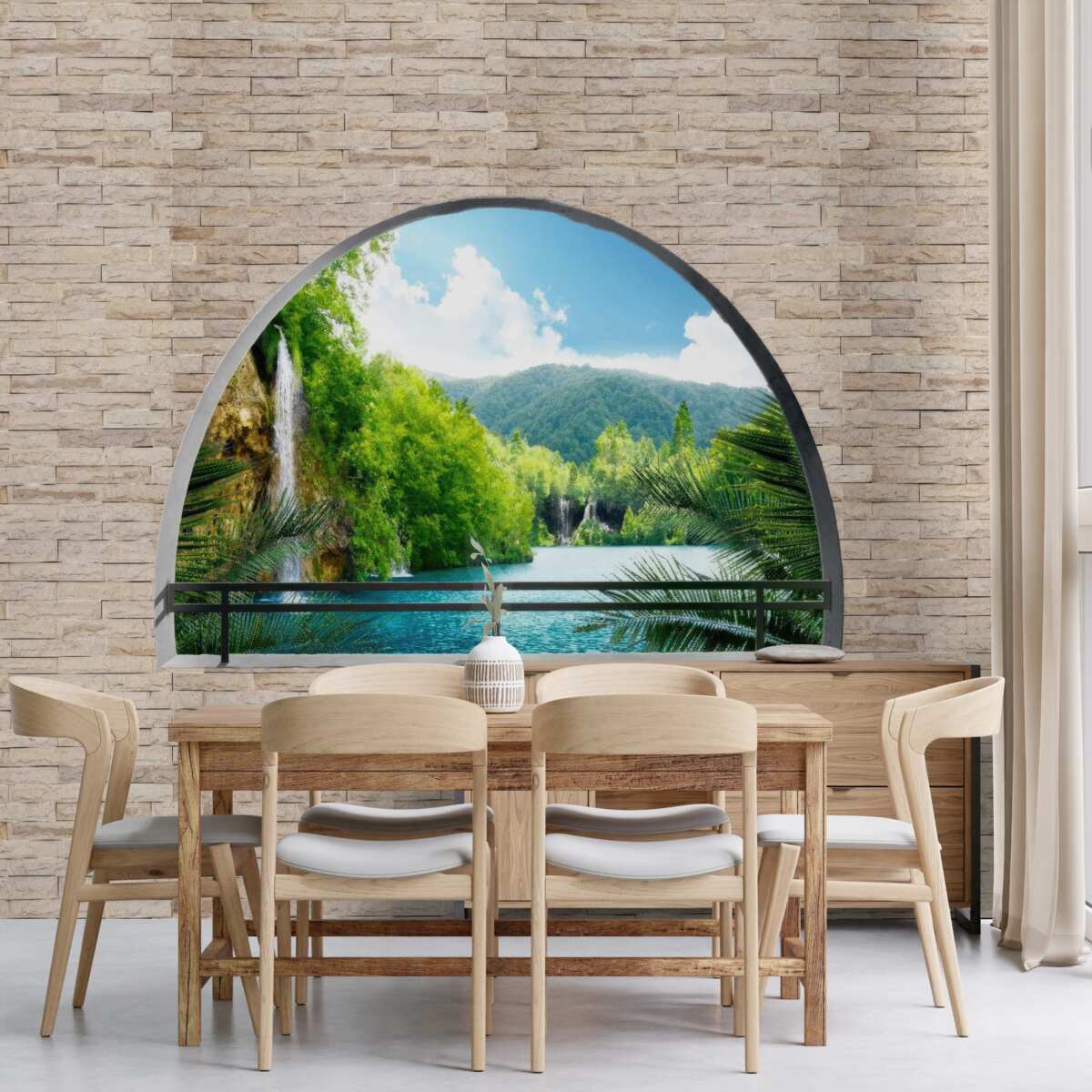 Fototapeten Ein Loch in der Wand, aus dem es eine malerische Aussicht auf die Natur gibt