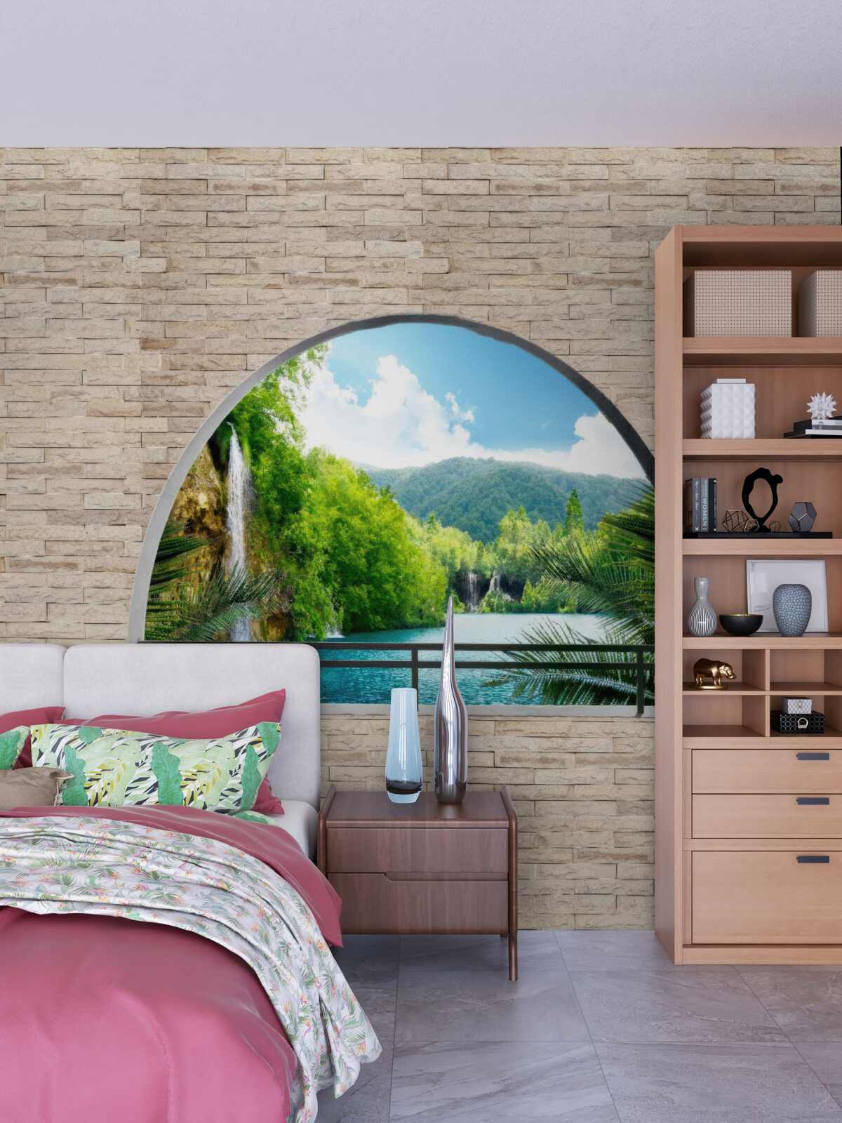 Fototapeten Ein Loch in der Wand, aus dem es eine malerische Aussicht auf die Natur gibt