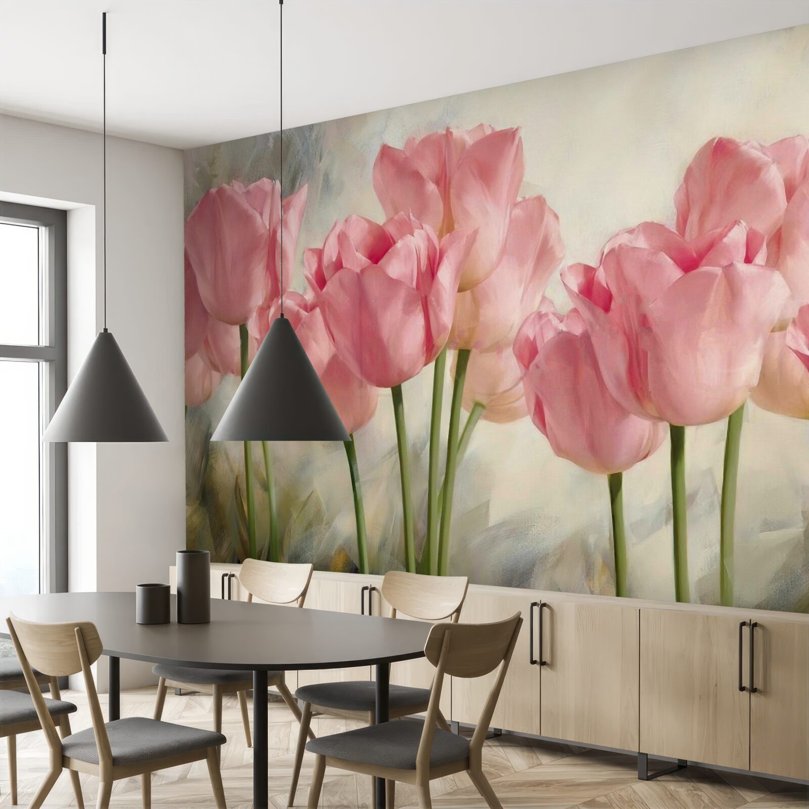Fototapeten Blühende rosa Tulpen
