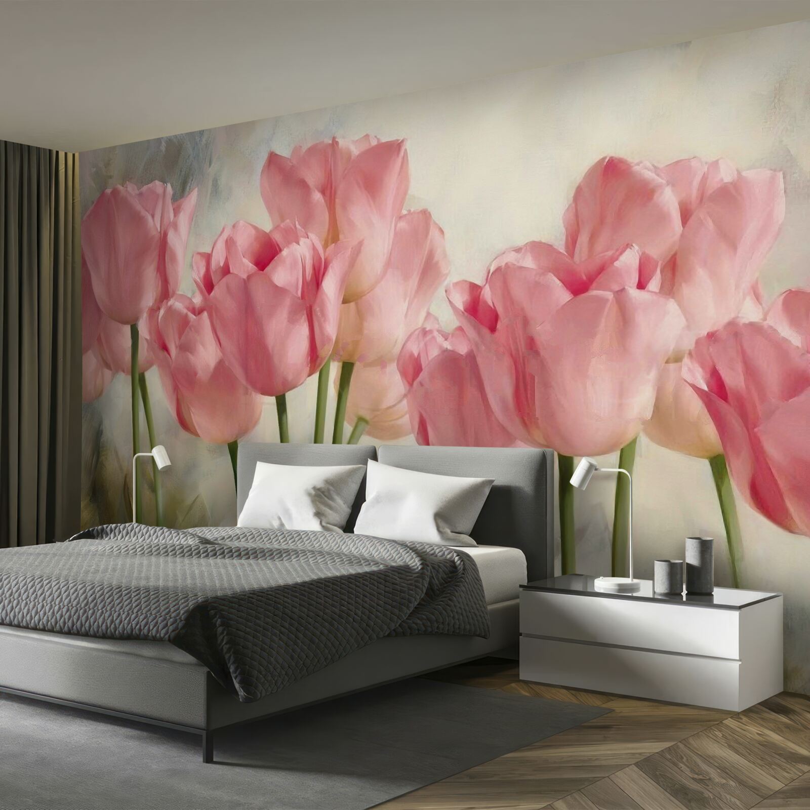 Fototapeten Blühende rosa Tulpen
