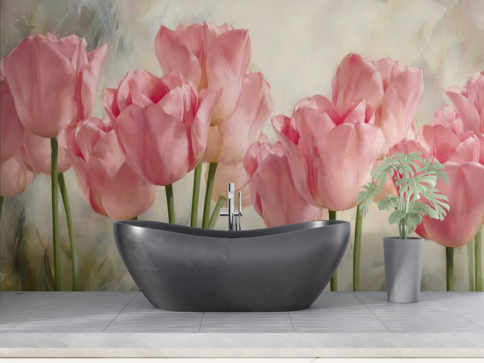 Fototapeten Blühende rosa Tulpen