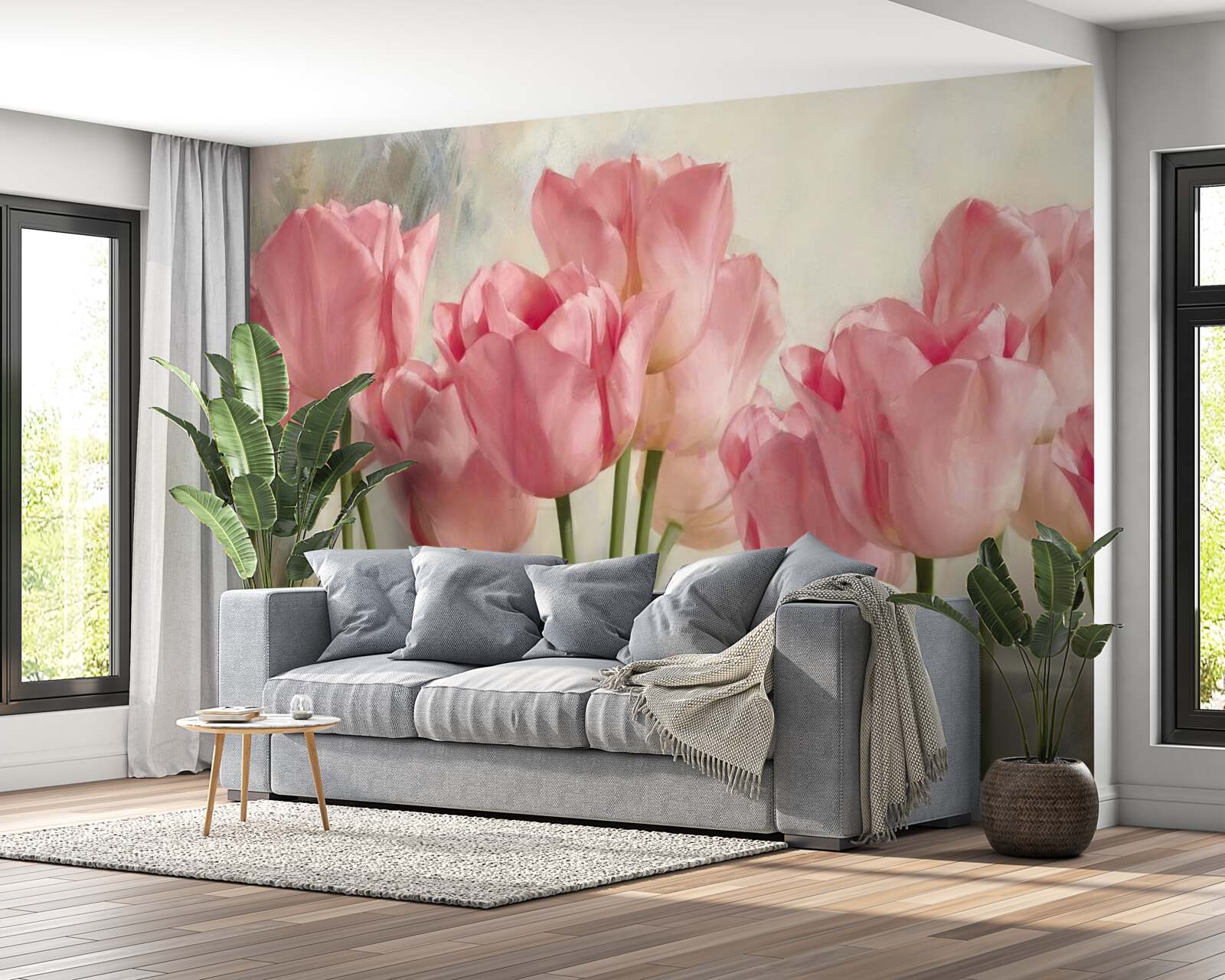 Fototapeten Blühende rosa Tulpen