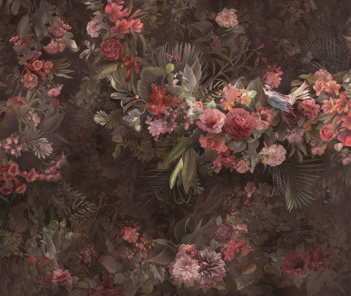 Fototapeten Dunkler Garten mit Blumen