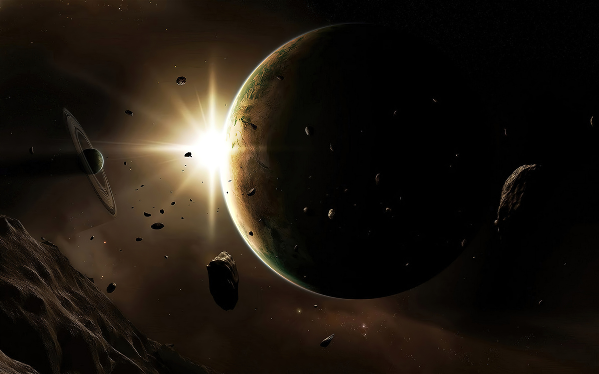 Fototapeten Planeten und Kometen rasen neben