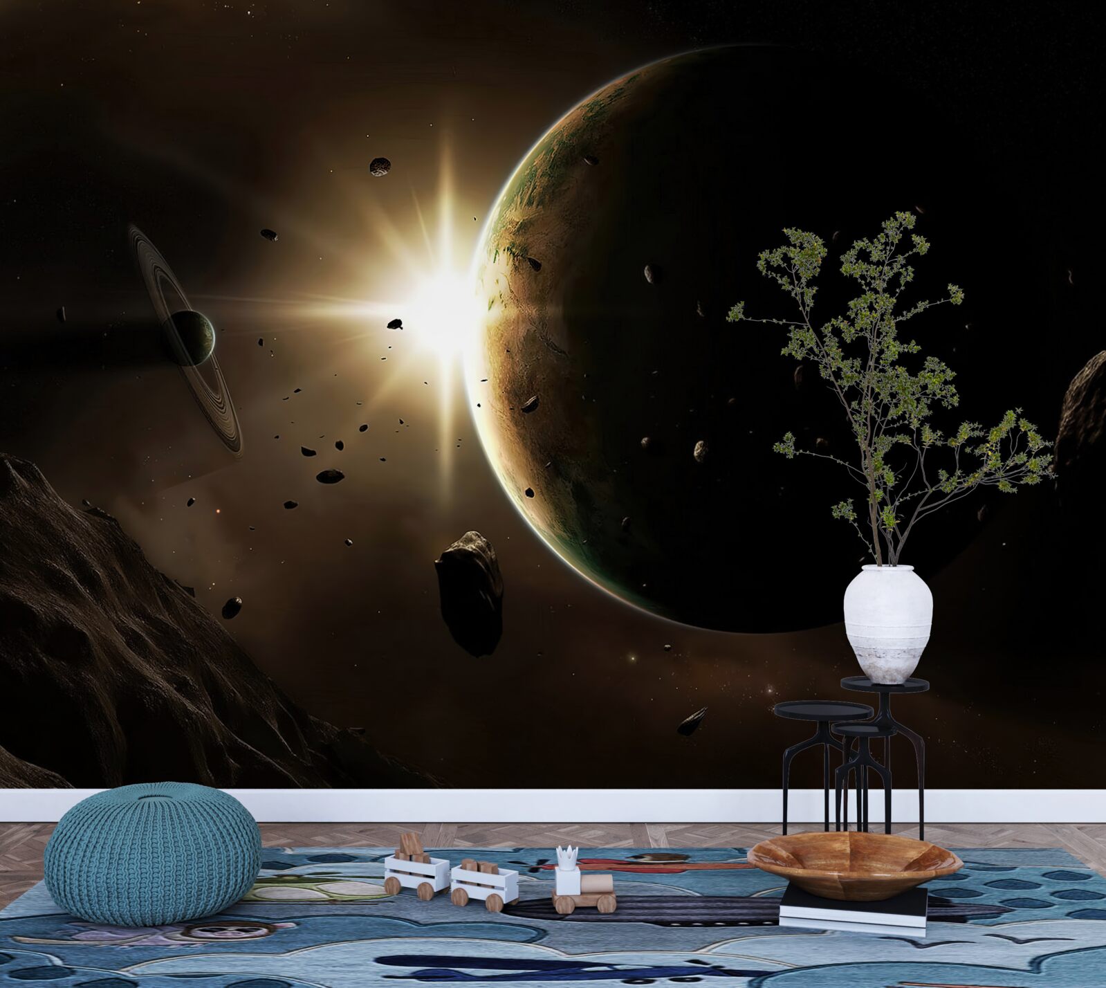 Fototapeten Planeten und Kometen rasen neben