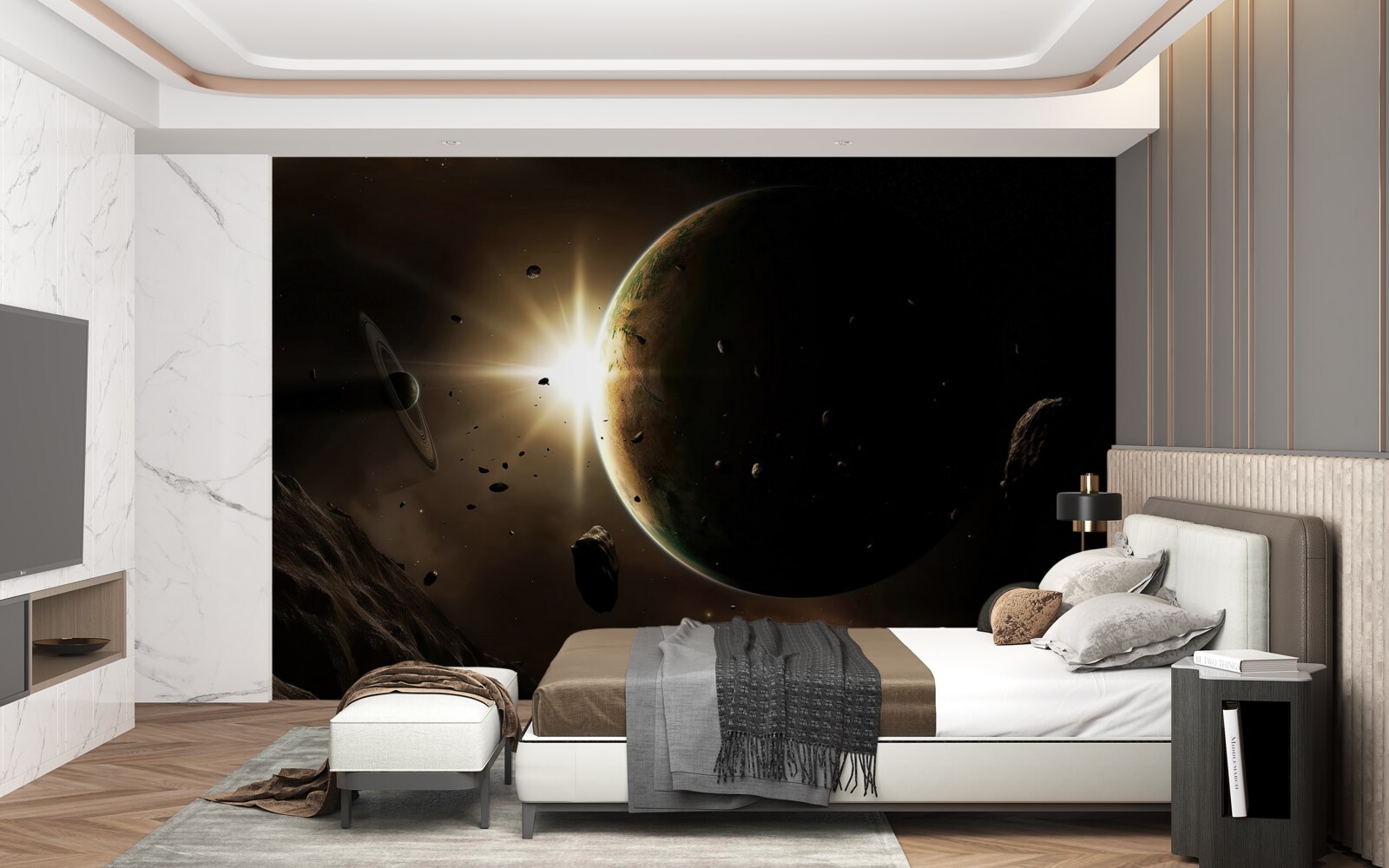 Fototapeten Planeten und Kometen rasen neben