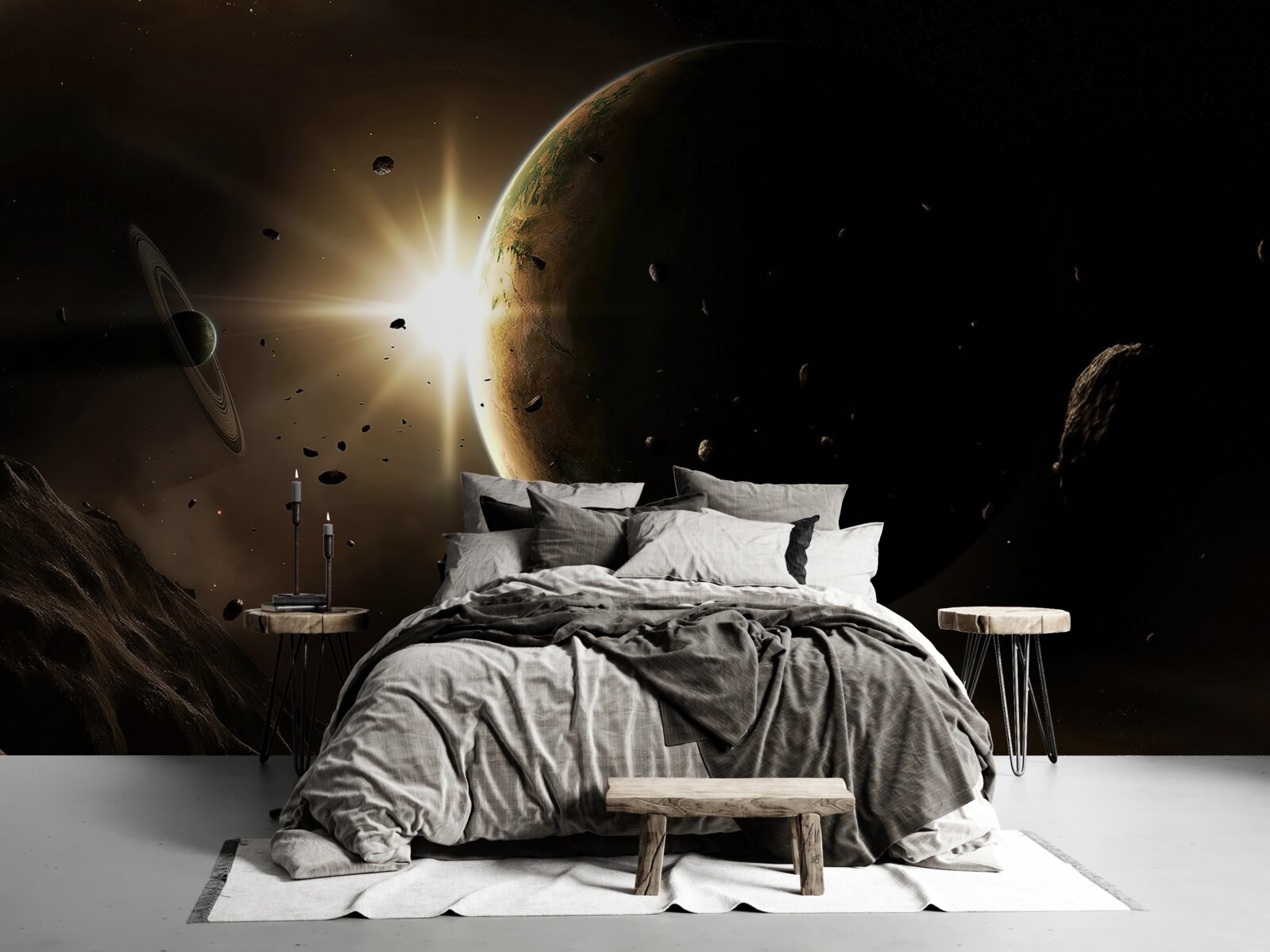 Fototapeten Planeten und Kometen rasen neben