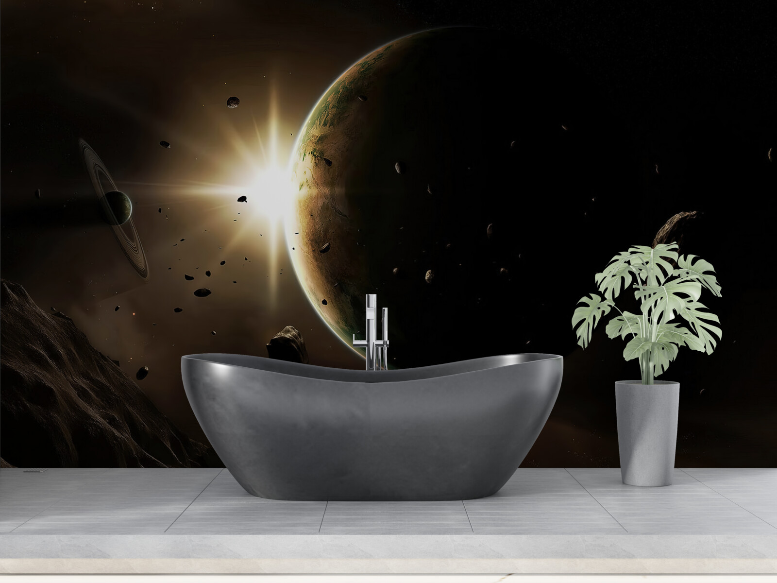 Fototapeten Planeten und Kometen rasen neben