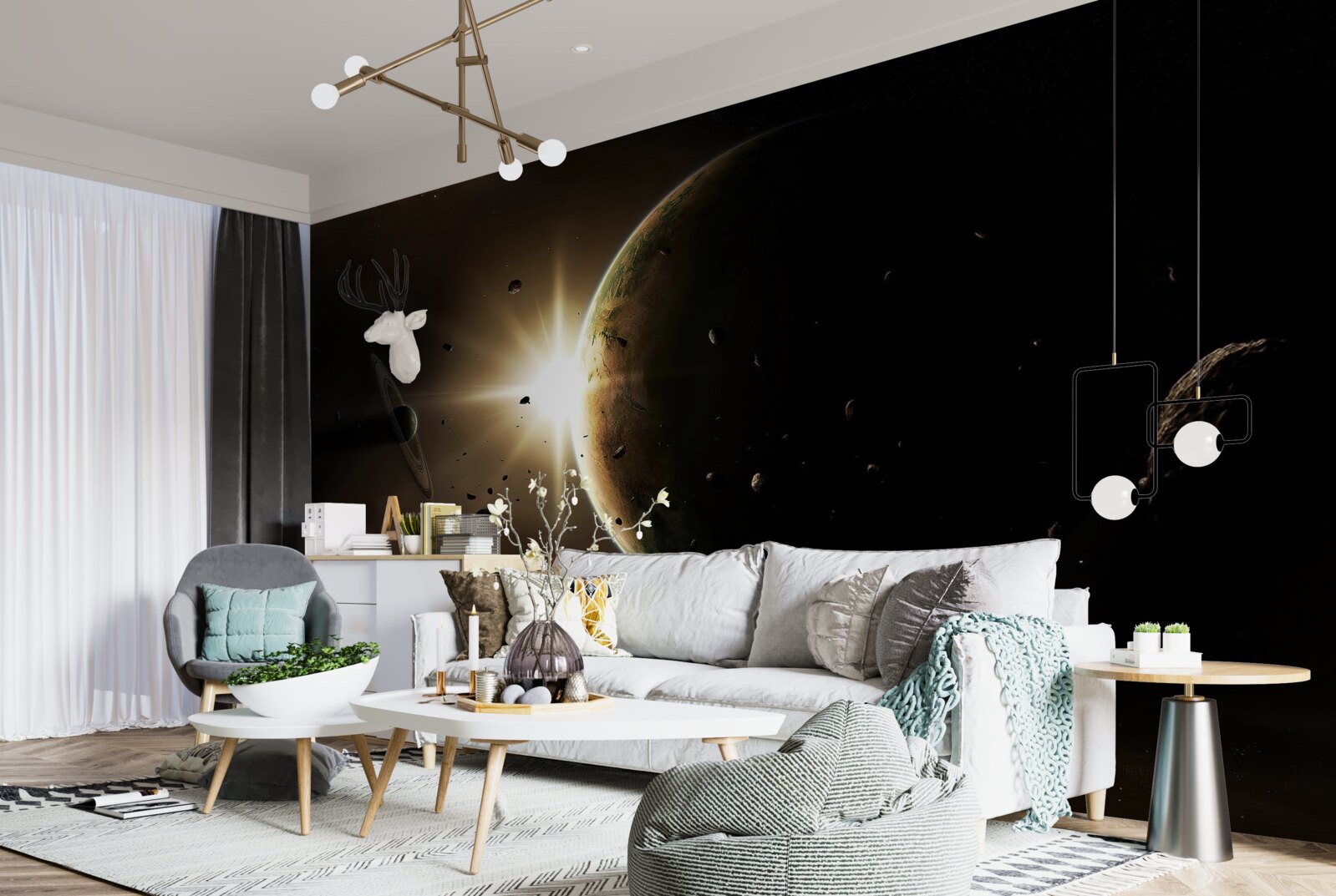 Fototapeten Planeten und Kometen rasen neben