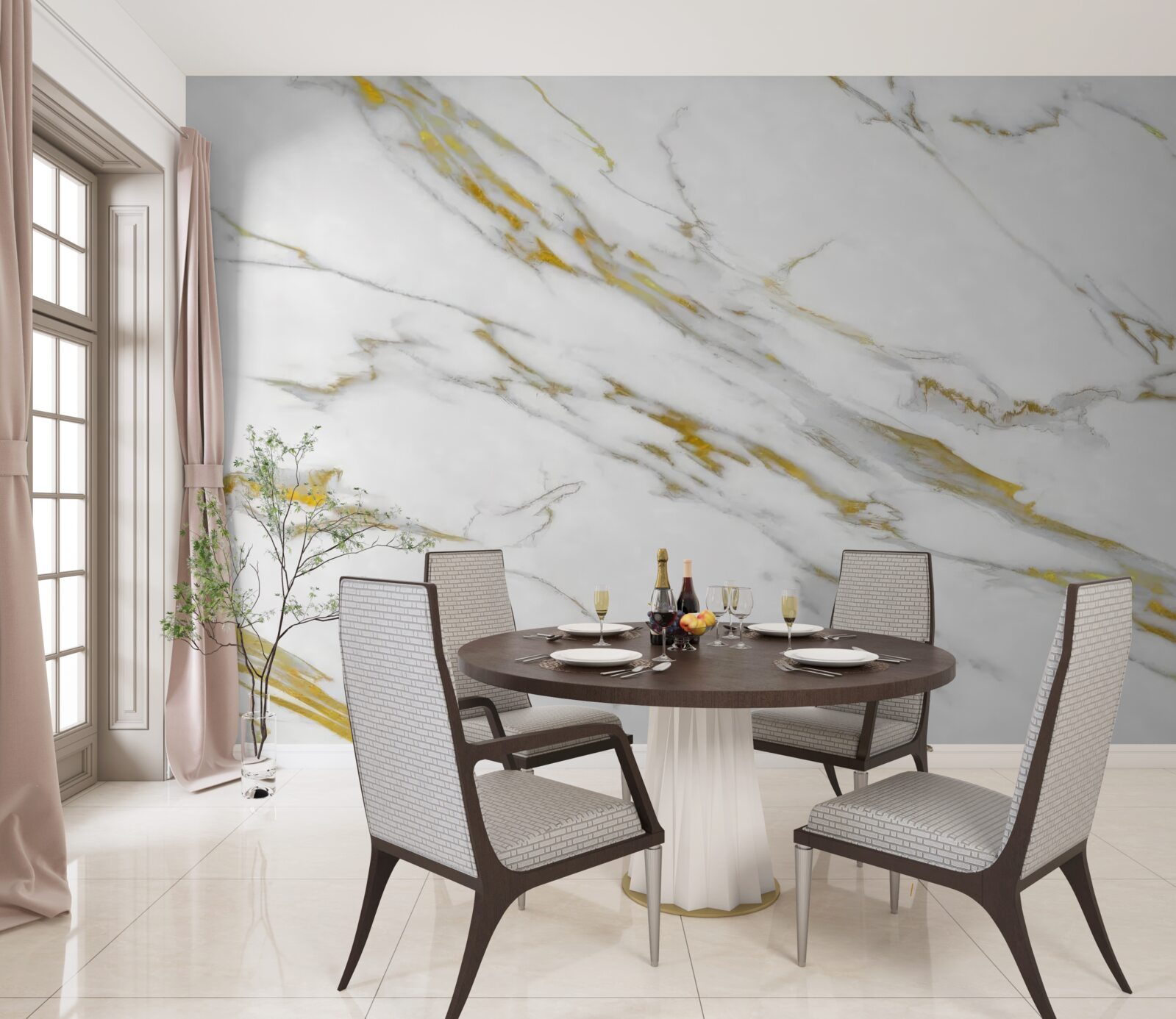 Fototapeten Weißer Hintergrund mit goldenen Linien