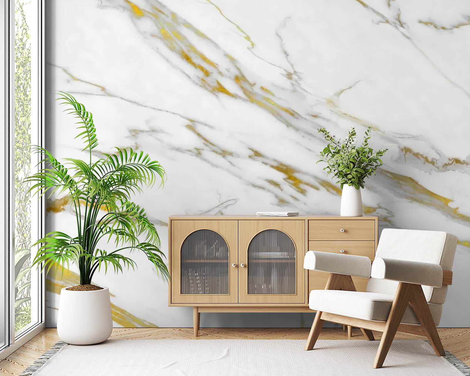 Fototapeten Weißer Hintergrund mit goldenen Linien