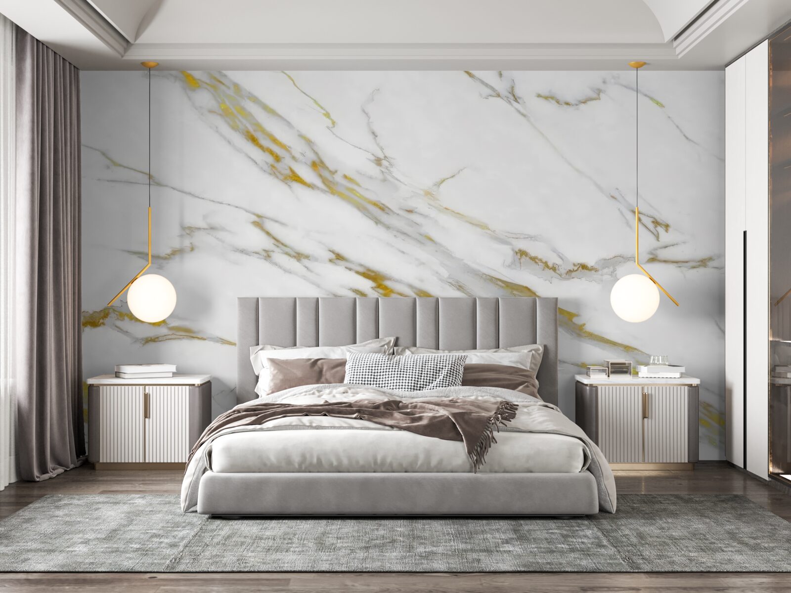 Fototapeten Weißer Hintergrund mit goldenen Linien