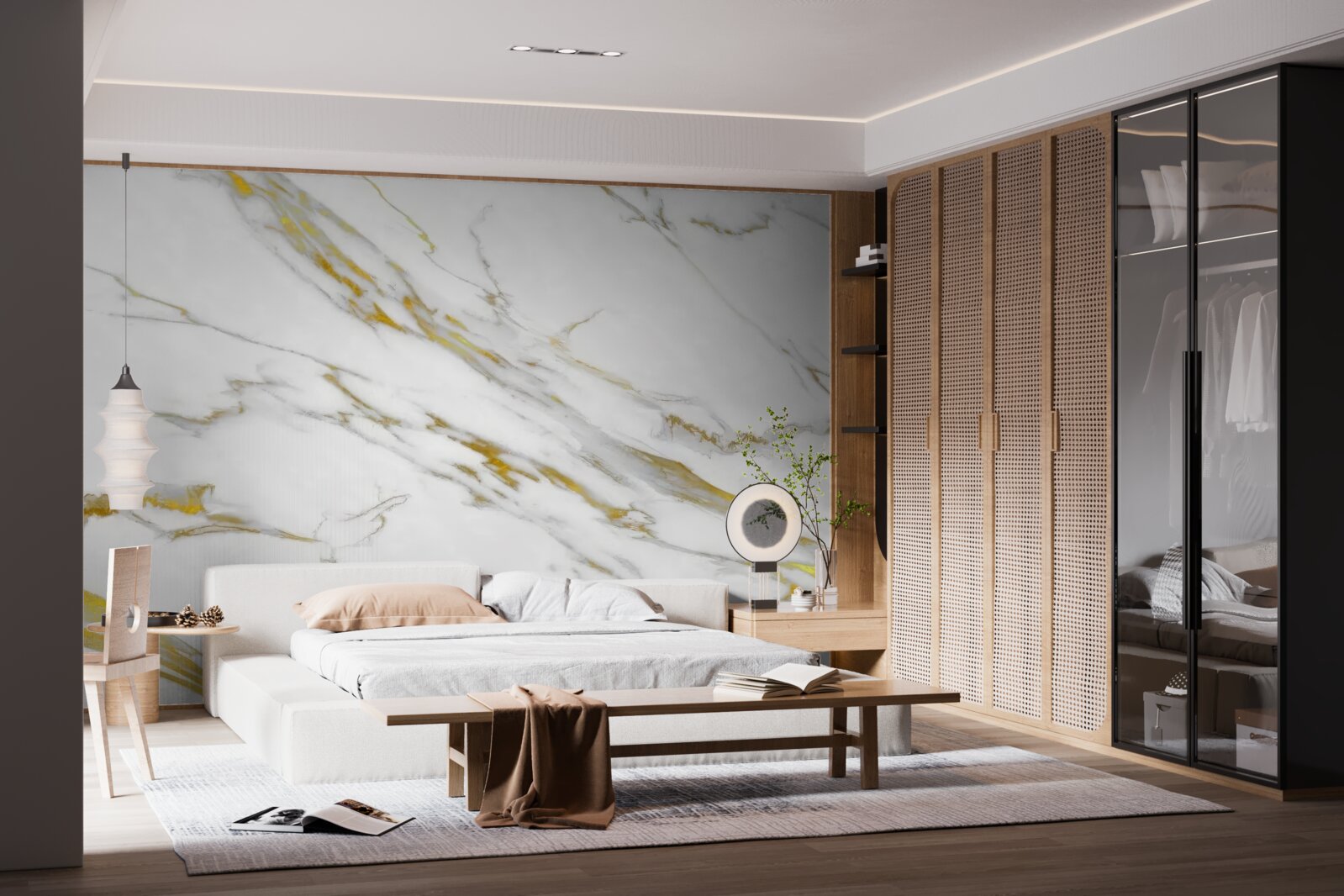 Fototapeten Weißer Hintergrund mit goldenen Linien