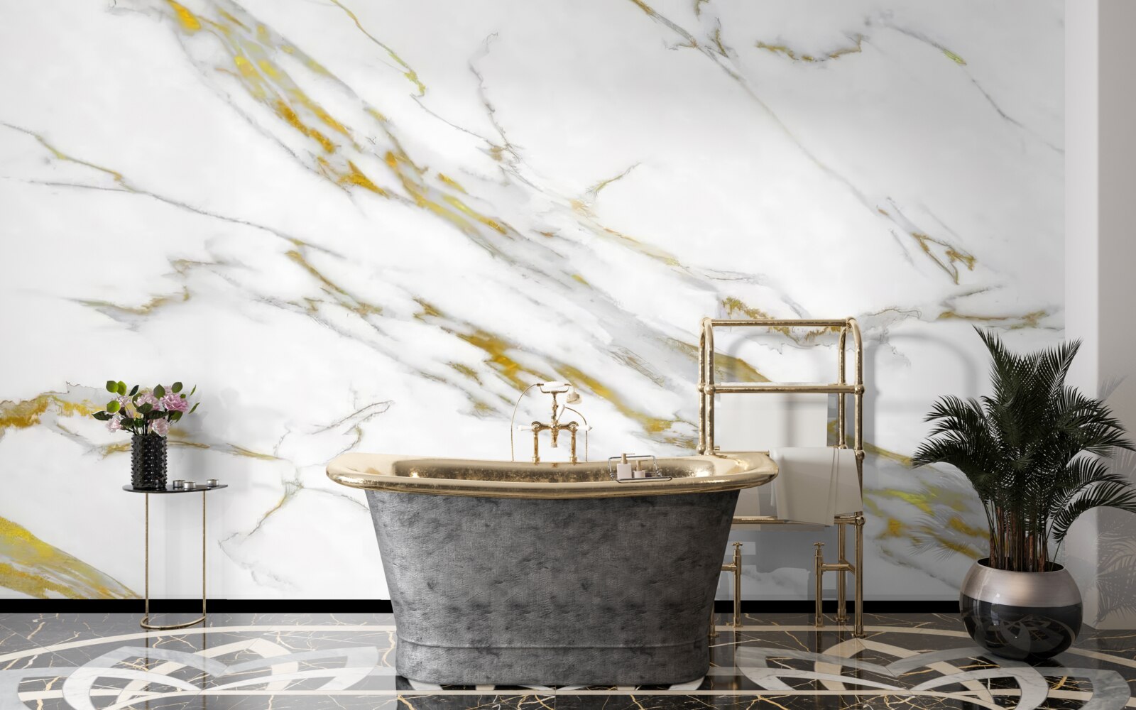 Fototapeten Weißer Hintergrund mit goldenen Linien