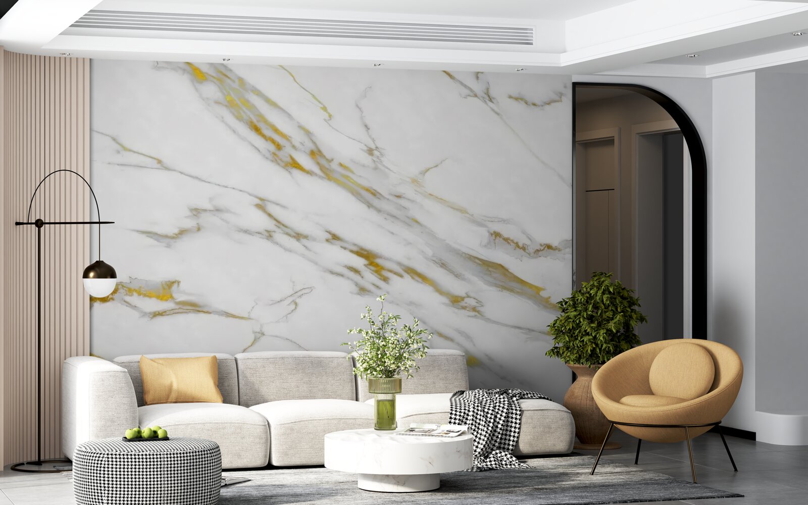 Fototapeten Weißer Hintergrund mit goldenen Linien