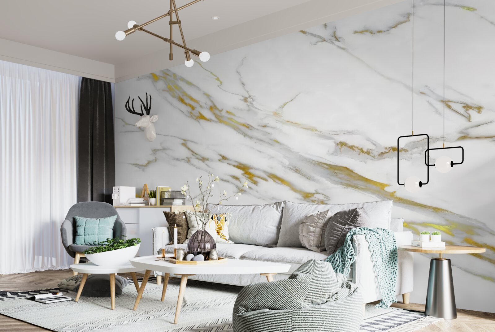 Fototapeten Weißer Hintergrund mit goldenen Linien
