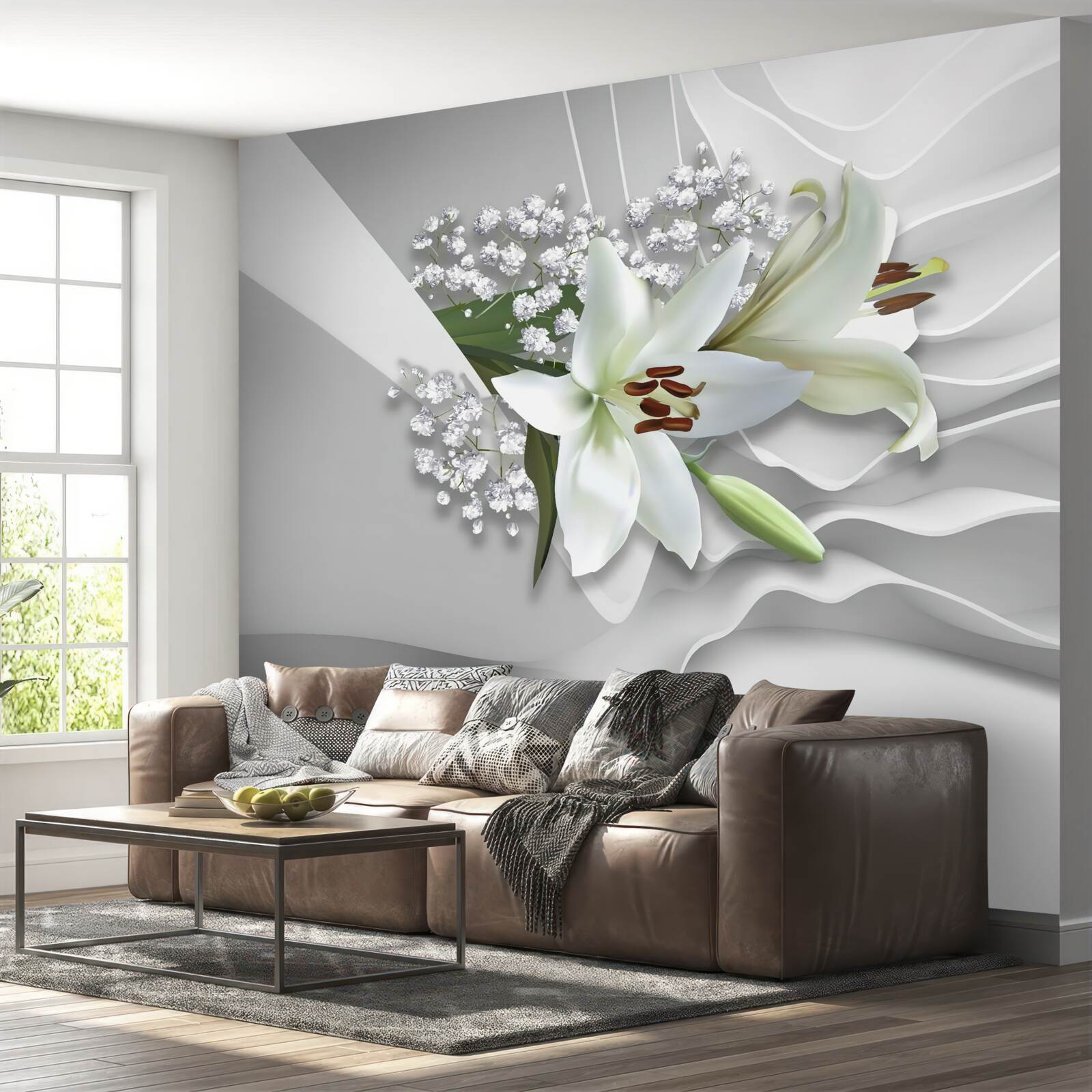 Fototapeten heller Hintergrund mit weißen Lilien