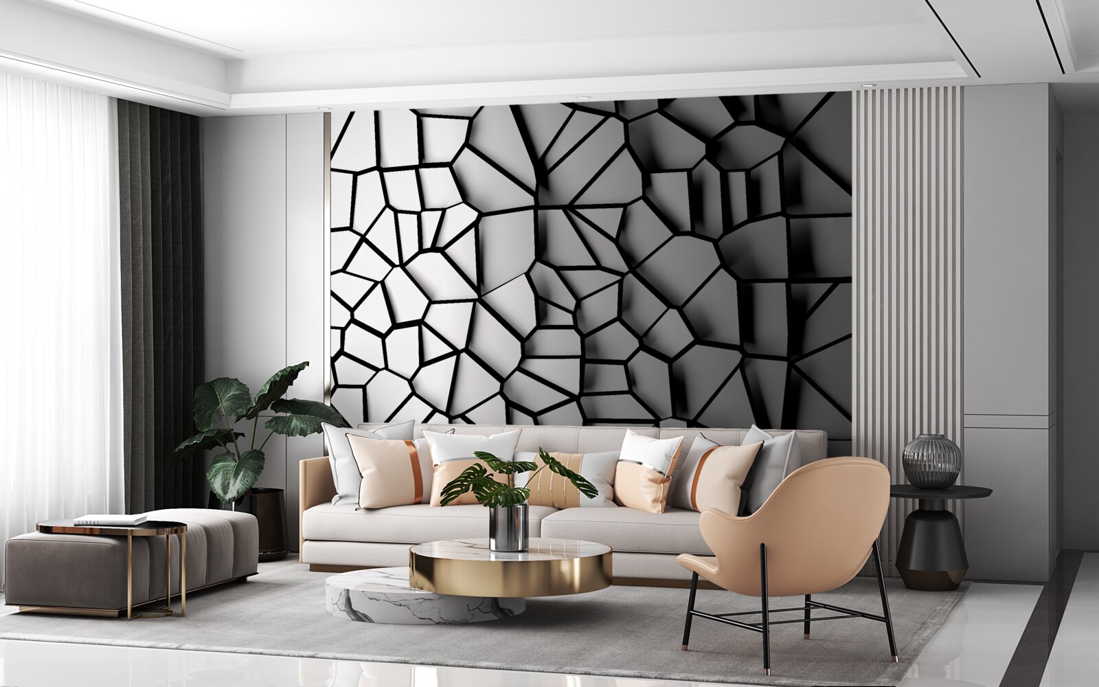 Fototapeten Weiße Wand mit einem Volumeneffekt