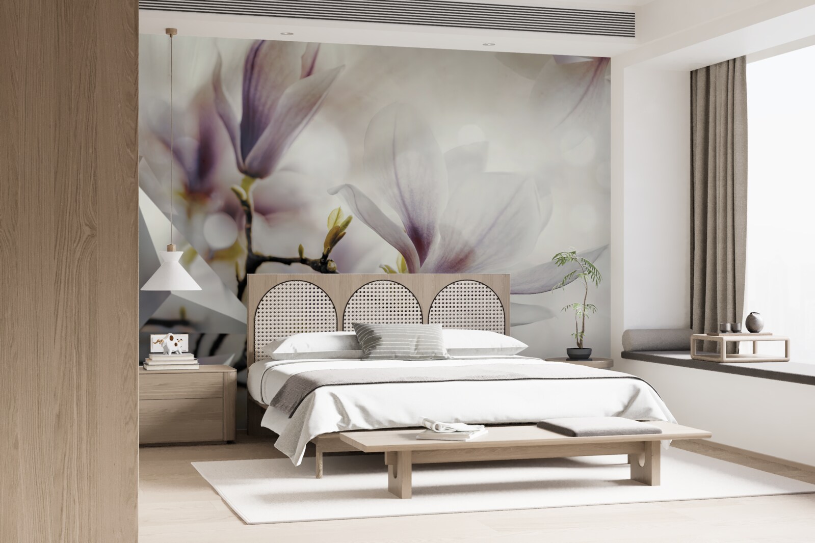 Fototapeten Große lila Blüten und weiße Formen