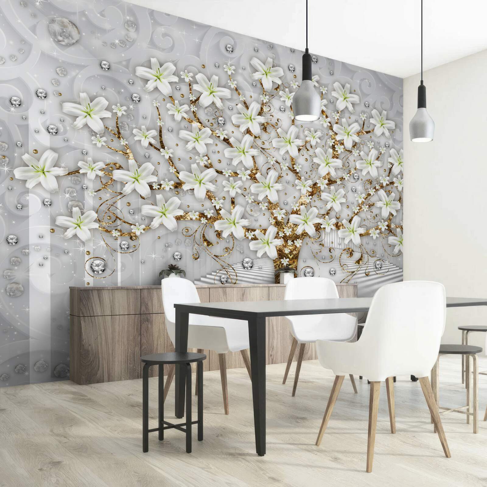 Fototapeten Weiße Blüten blühten auf dem Baum