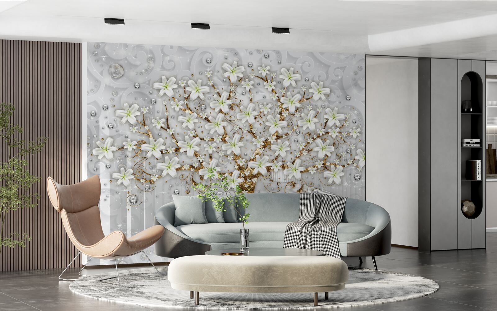 Fototapeten Weiße Blüten blühten auf dem Baum